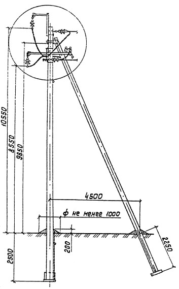 Ответвительная анкерная опора ЛЭП ОА10-3 (типовой проект 3.407.1-143.3.7)
