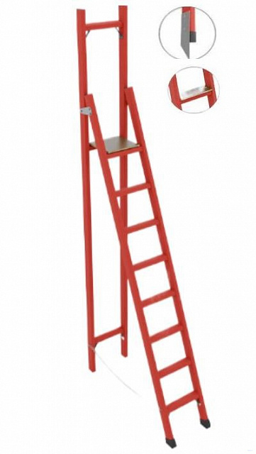 ССВ-3,3ШМ стремянка стеклопластиковая с вертикальной опорой, широкие ступени, металлические оконцеватели (Мягкий грунт), h=3590мм, h рабочей площадки=2500мм, ступ.8