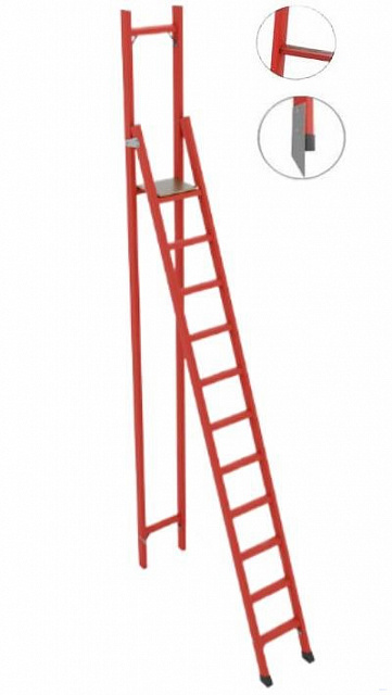 ССВ-3,6АТМ стремянка стеклопластиковая с вертикальной опорой, Телеком, абразивное покрытие ступеней, металлические оконцеватели (Мягкий грунт), h=3870мм, h рабочей площадки=2600мм, ступ.11