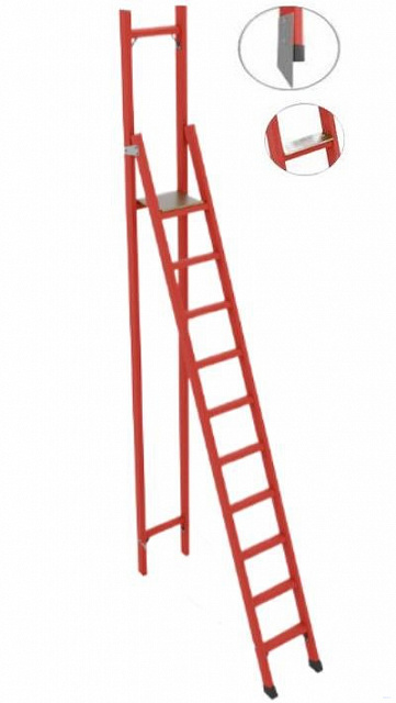 ССВ-3,9ШМ стремянка стеклопластиковая с вертикальной опорой, широкие ступени, металлические оконцеватели (Мягкий грунт), h=4270мм, h рабочей площадки=3100мм, ступ.10