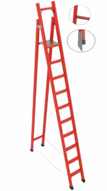 ССС-3,3АТМ  диэлектрическая стремянка с симметричной опорой, Телеком, абразивное покрытие ступеней, металлические оконцеватели (Мягкий грунт), h=3300мм, h рабочей площадки=2400мм, ступ.10