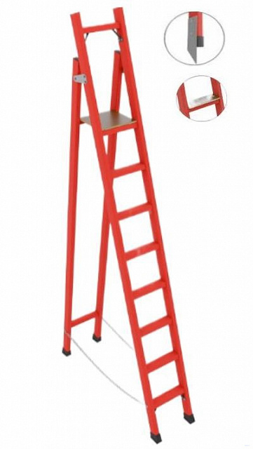 ССС-3,6ШМ диэлектрическая стремянка с симметричной опорой, широкие ступени, металлические оконцеватели (Мягкий грунт), h=3600мм, h рабочей площадки=2600мм, ступ.8