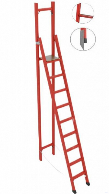ССВ-3,6АМ стремянка стеклопластиковая с вертикальной опорой, абразивное покрытие ступеней, металлические оконцеватели (Мягкий грунт), h=3930мм, h рабочей площадки=2800мм, ступ.9