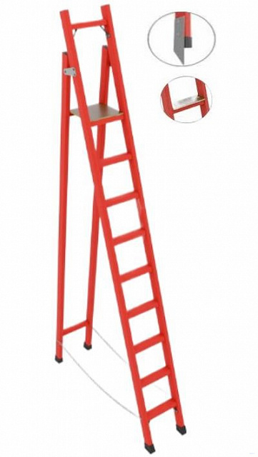 ССС-3,9ШМ диэлектрическая стремянка с симметричной опорой, широкие ступени, металлические оконцеватели (Мягкий грунт), h=3900мм, h рабочей площадки=3000мм, ступ.9