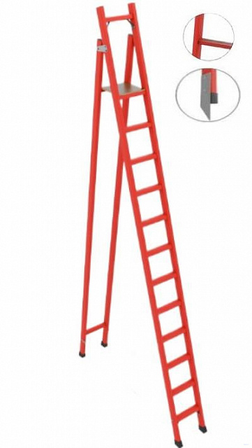 ССС-3,8АТМ диэлектрическая стремянка с симметричной опорой, Телеком, абразивное покрытие ступеней, металлические оконцеватели (Мягкий грунт), h=3800мм, h рабочей площадки=2900мм, ступ.12