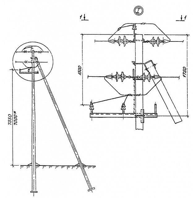 Устройство ответвления УОК от анкерной опоры (типовой проект 3.407.1-143.2.14)