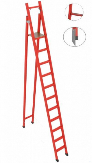 ССС-3,6АТМ диэлектрическая стремянка с симметричной опорой, Телеком, абразивное покрытие ступеней, металлические оконцеватели (Мягкий грунт), h=3600мм, h рабочей площадки=2700мм, ступ.11