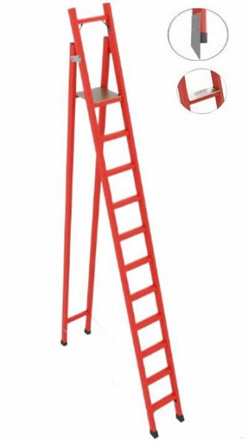ССС-3,6ТШМ диэлектрическая стремянка с симметричной опорой, Телеком, широкие ступени, металлические оконцеватели (Мягкий грунт), h=3600мм, h рабочей площадки=2700мм, ступ.11