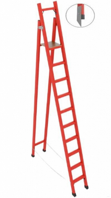 ССС-3,3ТМ  диэлектрическая стремянка с симметричной опорой, Телеком, металлические оконцеватели (Мягкий грунт), h=3300мм, h рабочей площадки=2400мм, ступ.10
