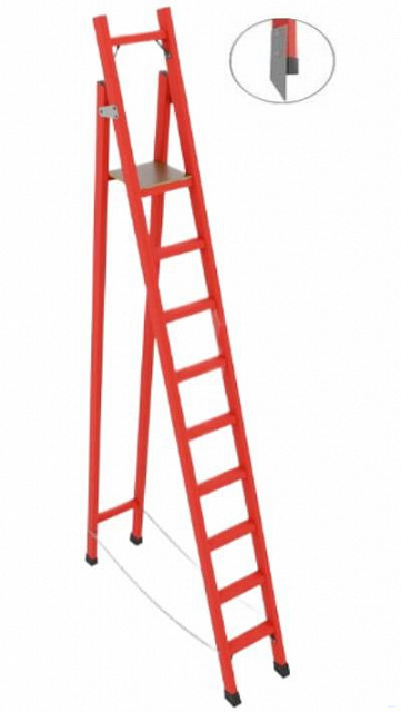 ССС-3,9М диэлектрическая стремянка с симметричной опорой, металлические оконцеватели (Мягкий грунт), h=3900мм, h рабочей площадки=3000мм, ступ.9