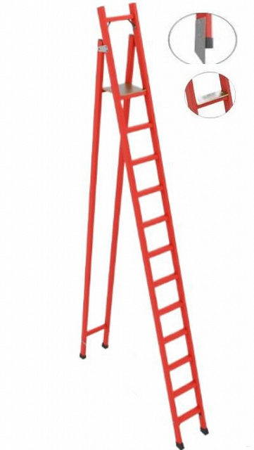 ССС-3,8ТШМ диэлектрическая стремянка с симметричной опорой, Телеком, широкие ступени, металлические оконцеватели (Мягкий грунт), h=3800мм, h рабочей площадки=2900мм, ступ.12