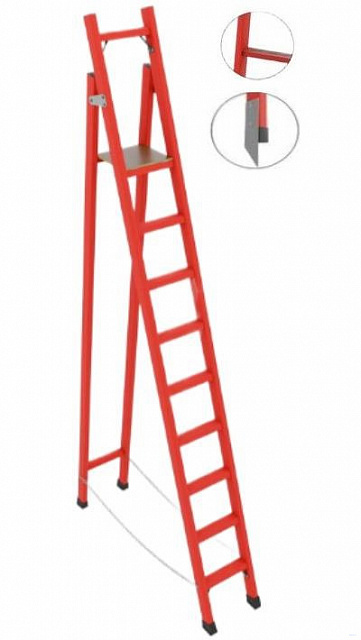 ССС-3,9АМ диэлектрическая стремянка с симметричной опорой, абразивное покрытие ступеней, металлические оконцеватели (Мягкий грунт), h=3900мм, h рабочей площадки=3000мм, ступ.9