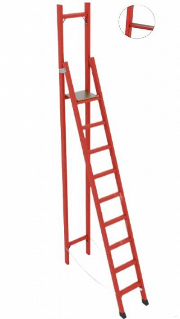 ССВ-3,6А стремянка стеклопластиковая с вертикальной опорой, абразивное покрытие ступеней, h=3930мм, h рабочей площадки=2800мм, ступ.9