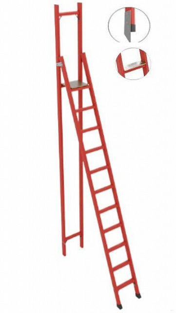 ССВ-3,6ТШМ стремянка стеклопластиковая с вертикальной опорой, Телеком, широкие ступени, металлические оконцеватели (Мягкий грунт), h=3870мм, h рабочей площадки=2600мм, ступ.11
