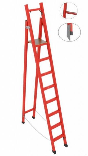 ССС-3,6АМ диэлектрическая стремянка с симметричной опорой, абразивное покрытие ступеней, металлические оконцеватели (Мягкий грунт), h=3600мм, h рабочей площадки=2600мм, ступ.8