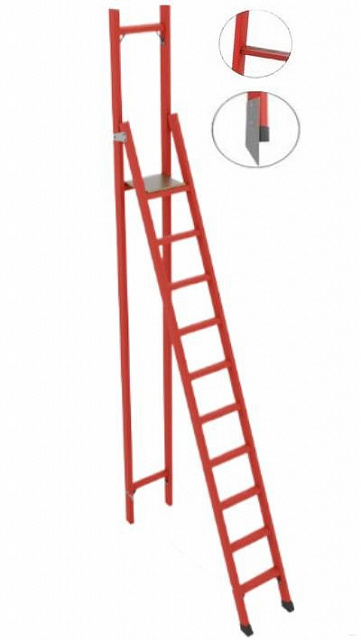 ССВ-3,9АМ стремянка стеклопластиковая с вертикальной опорой, абразивное покрытие ступеней, металлические оконцеватели (Мягкий грунт), h=4270мм, h рабочей площадки=3100мм, ступ.10